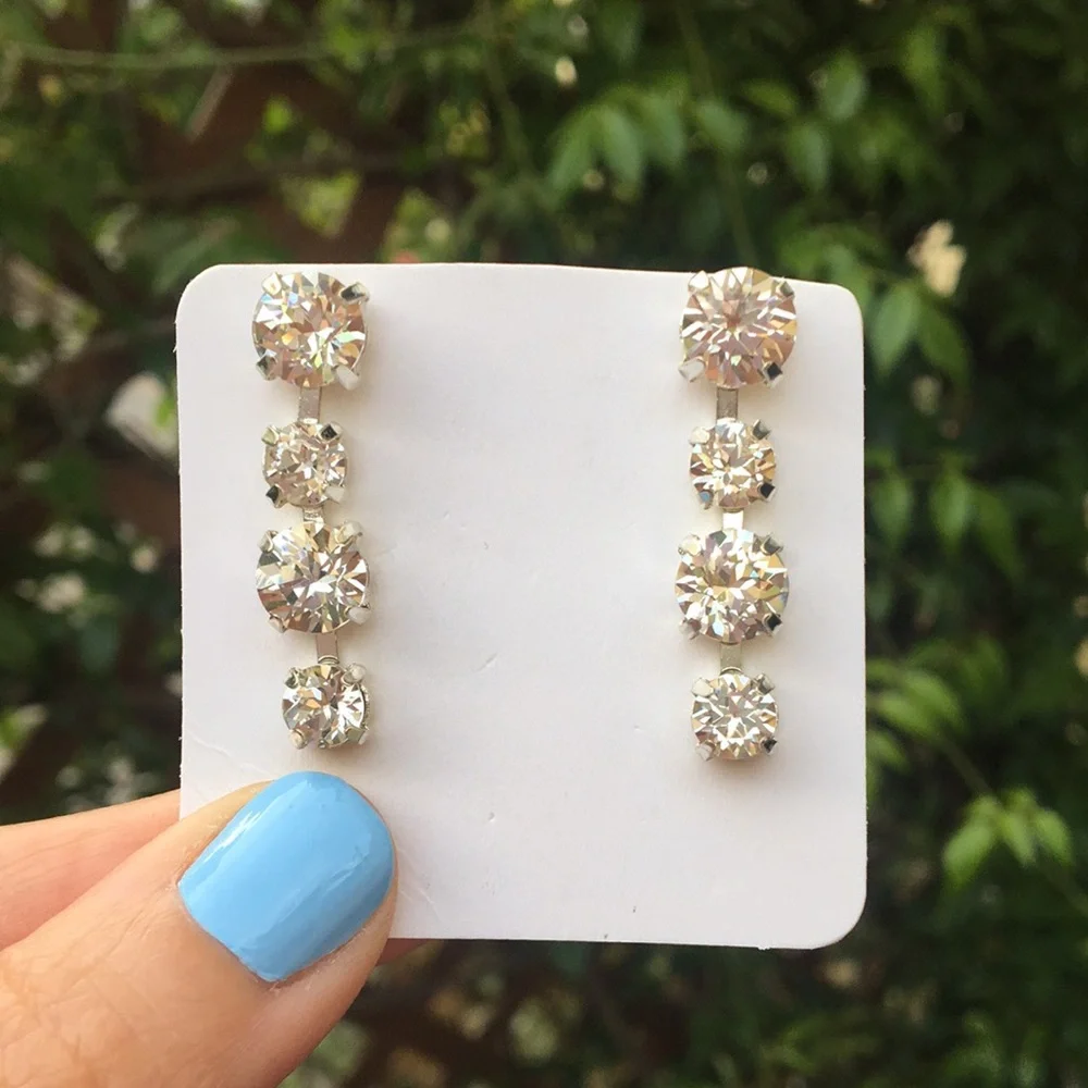 Elegant Silver Crystal Drop Earrings